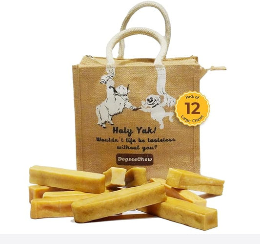 Dogsee Himalayan Yak Milk Dental Chews for Dogs Bulk Pack 3lb (Large - 12 Chews) | Made from only 3 Natural Ingredients | Tasty & Healthy Treats | Original Yak Chews for Dogs