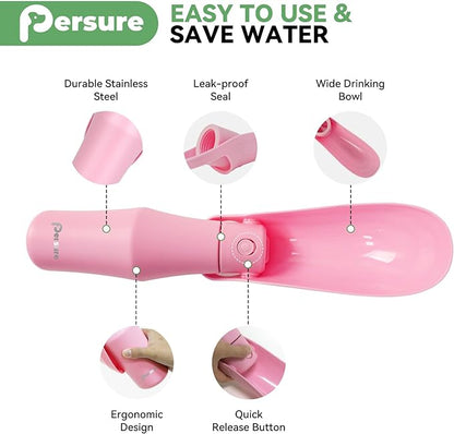 Dog Water Bottle, Portable Dog Water Bottle Dispenser - 27 OZ Stainless Steel Leak-Proof Water Bottle for Dogs On The Go, Perfect for Travel, Walking, Hiking and Outdoor Activities, Pink