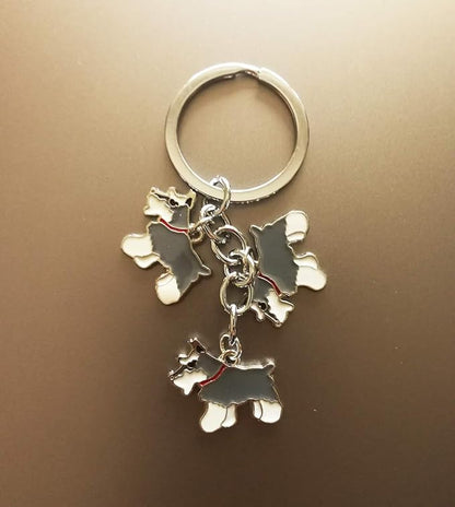 Dog Keychain, Pet Pendant Key-Ring, Cute Puppy ID Tags Metal Key Ring for Dog Lover (Grey Schnauzer)
