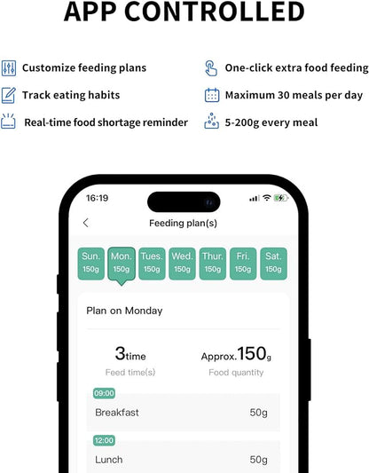 PETKIT Automatic Stainless Steel Dogs Cats Feeder, App Control, Programmable Portion Control 5-200g per Meal & 20s Voice Recorder Pets Smart Dispenser for Medium Large Dogs Cats (3L)