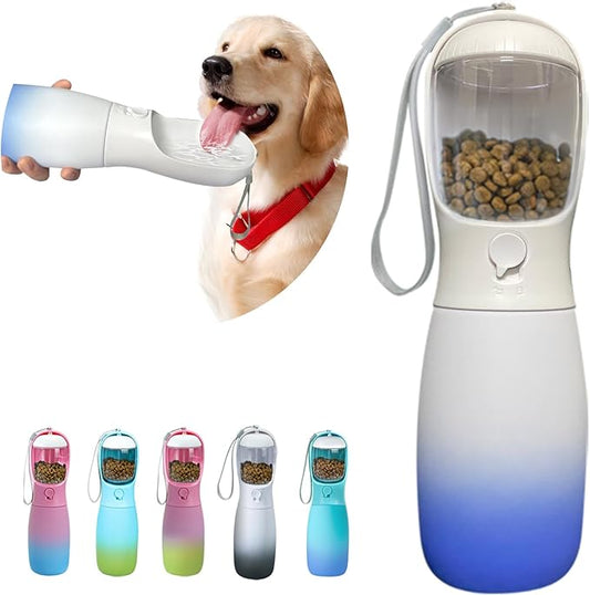 Outdoor Dog Water Bottle, Portable Puppy Essentials for Camping Travel, Food Grade Travel Dog Water Bowl Dispenser, Large Capacity Pet Water Bottle, Gifts for Dog (19Oz, White&Blue)