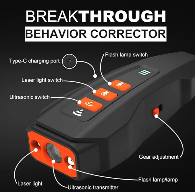 Dog Bark Deterrent Devices | Professional Long Range Anti Barking Ultrasonic Tool | 30 Ft Range with LED and 2 Modes | Sonic Emitters for Dog Training & Behavior Aids (Black)