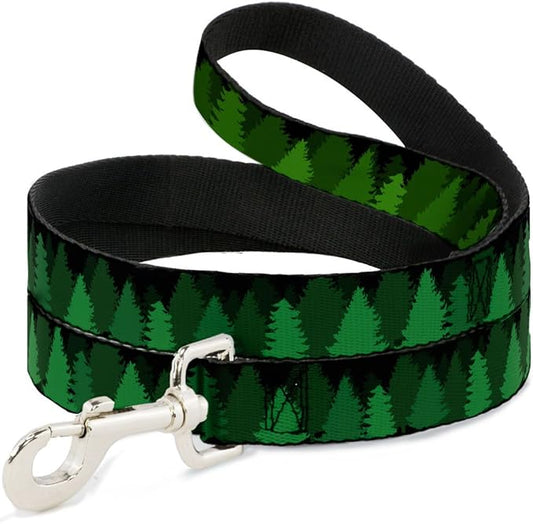Dog Leash Pine Tree Silhouettes Black Greens 4 Feet Long 1.5 Inch Wide