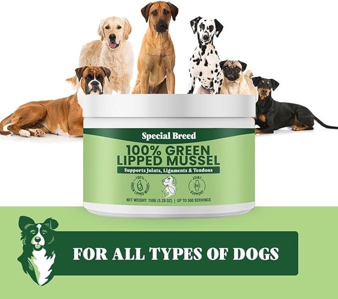 Green Lipped Mussels for Dogs & Cats - Premium Joint Supplement Powder for HIPS, Joints, and Muscles (150 Grams, Up to 500 Servings)
