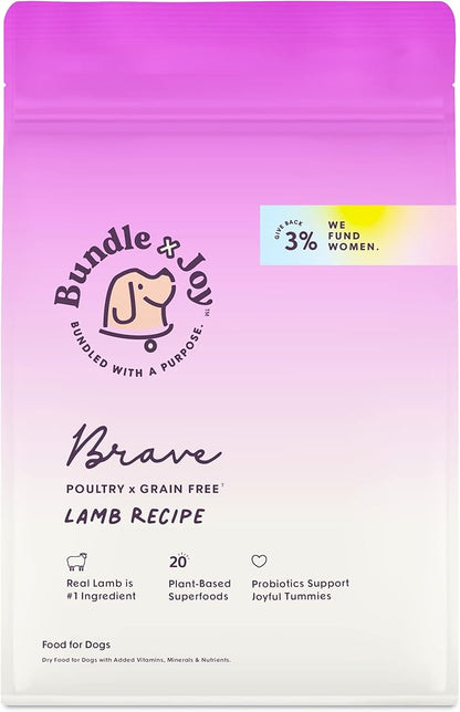 Brave Probiotic Dog Food Dry, Lamb, 4lb Bag, Natural Grain Free Adult Kibble for Digestive Health Made with Real New Zealand Lamb, 20 Plant Based Superfoods, Corn, Poultry & Soy Free