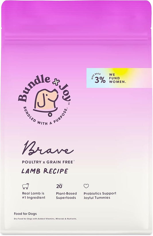 Brave Probiotic Dog Food Dry, Lamb, 4lb Bag, Natural Grain Free Adult Kibble for Digestive Health Made with Real New Zealand Lamb, 20 Plant Based Superfoods, Corn, Poultry & Soy Free