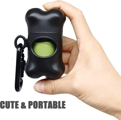 Bag Dispenser Dog Poop Bags Holder Dog Waste Bags Dispenser with Leak-Proof Green Poop Bags for Leash On The Go for Walking Dogs Outdoor(1 Holder 15 Bags,Black)
