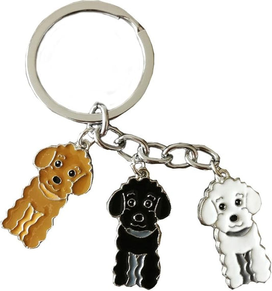 Dog Keychain, Pet Pendant Key-Ring, Cute Puppy ID Tags Metal Key Ring for Dog Lover (Three Color Poodle)