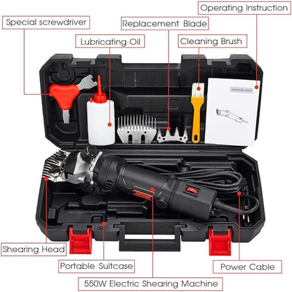 Sheep Shears Electric 550W - Upgraded Professional Sheep Clippers One Blade, 6 Speed Heavy Duty Livestock Haircut for Grooming Sheep Goats Large Dog Thick Coats Animals No Lubricant(Black)