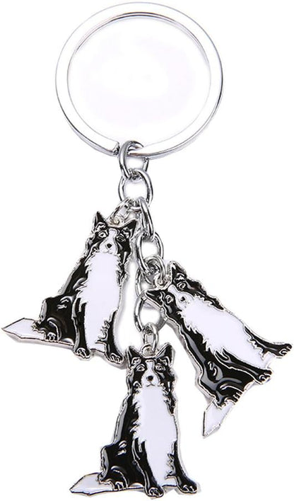 Dog Keychain, Pet Pendant Key-Ring, Cute Puppy ID Tags Metal Key Ring for Dog Lover (Border Collie)