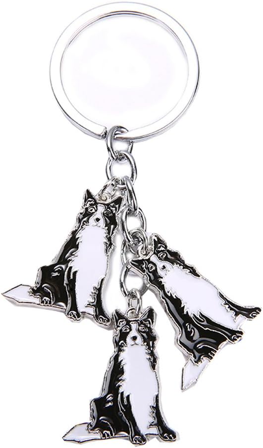 Dog Keychain, Pet Pendant Key-Ring, Cute Puppy ID Tags Metal Key Ring for Dog Lover (Border Collie)