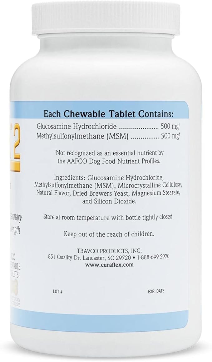 Nutramax Curaflex 2 Joint Health Supplement for Dogs, 120 Chewable Tablets