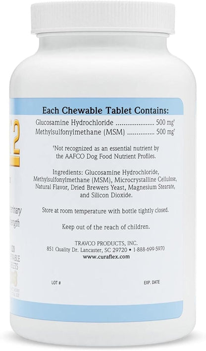 Nutramax Curaflex 2 Joint Health Supplement for Dogs, 120 Chewable Tablets