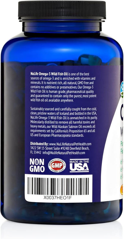 Pure Omega 3 Fish Oil for Dogs, Wild Caught from Iceland, Skin and Coat Supplement for Shedding, Dry Itchy Skin and Allergies, Rich in EPA + DHA with Omega 3, 6 & 9 Fatty Acids, 1000mg, 180 Capsules