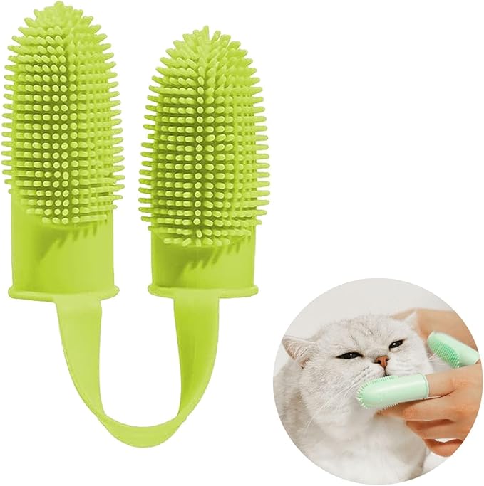 2 PCS Finger Toothbrush for Dogs, 135º Surround Bristles, Two Fingers Toothbrushes Kit for Dogs/Cats Teeth Cleaning, Dental Care for Dogs, Cats, Puppies and Small Pets (Green)