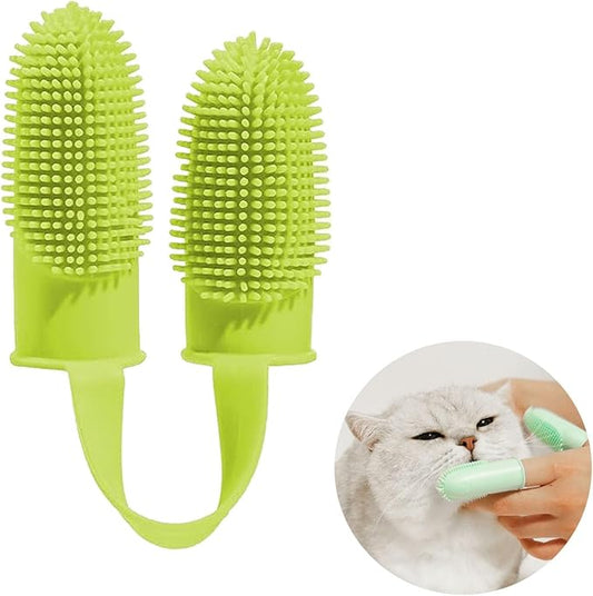 2 PCS Finger Toothbrush for Dogs, 135º Surround Bristles, Two Fingers Toothbrushes Kit for Dogs/Cats Teeth Cleaning, Dental Care for Dogs, Cats, Puppies and Small Pets (Green)