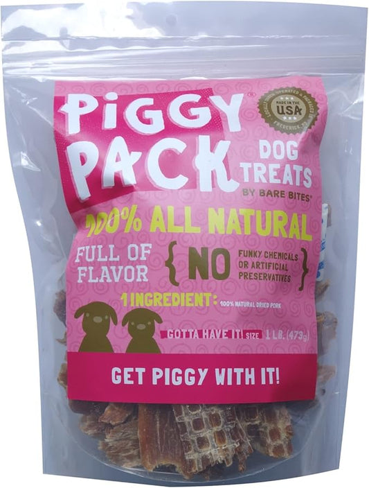 Piggy Pack Dog Pork Jerky Treats, All Natural, Made in USA (1 LB)