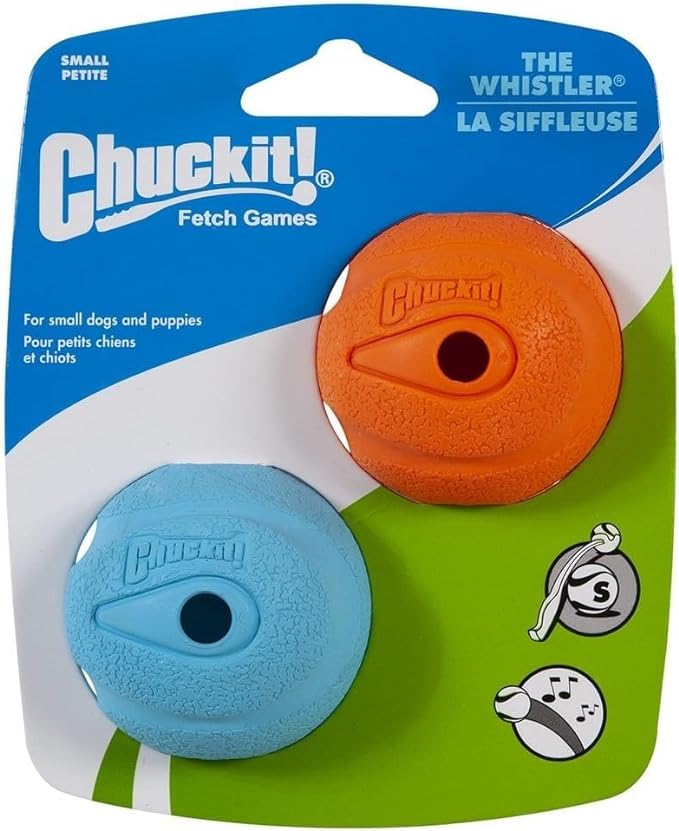Chuckit The Whistler Ball Dog Toy, Small (2 Inch Diameter) for Dogs 0-20 lbs, Pack of 2