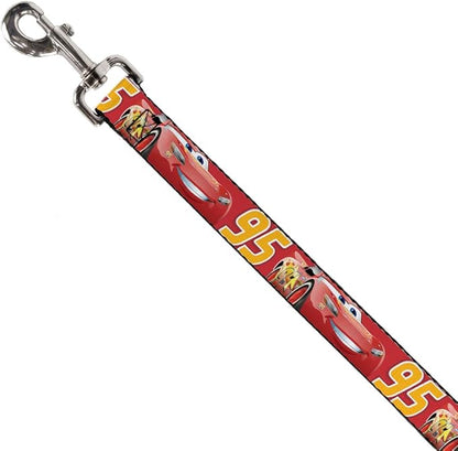 Dog Leash Cars Lightning McQueen Smiling Pose 95 Reds White Orange 4 Feet Long 1.0 Inch Wide