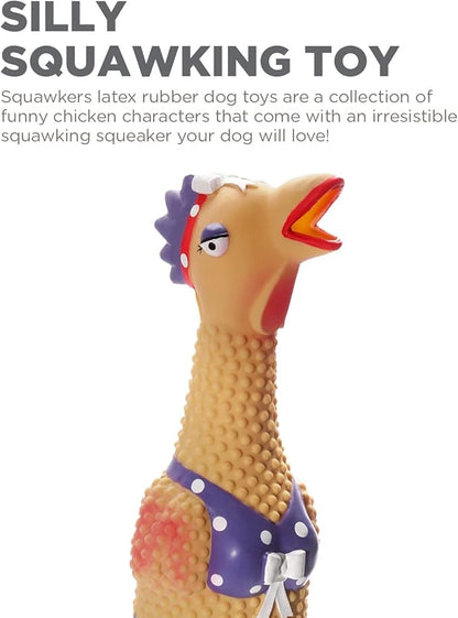 Outward Hound Squawkers Henrietta Latex Rubber Chicken Interactive Dog Toy, Large