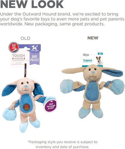 Outward Hound Baby Pulleez Bunny Squeaky Plush Dog Toy with Ropes for Pull-Through Tugging Action