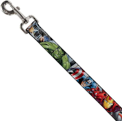 Buckle-Down Dog Leash Marvel Avengers 4 Superhero Poses Close Up 6 Feet Long 0.5 Inch Wide, Multicolor, DL-6FT-WAV012-N