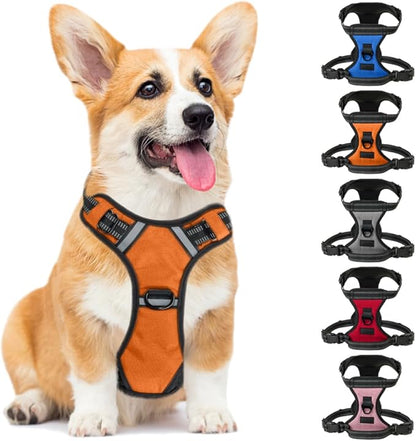 Gorilla Grip Comfortable Durable Dog Harness with Handle, Pet Leash Clips on Chest or Back for Walking, Padded Mesh Pets Vest, Adjustable Reflective Straps, Puppy Training, Orange