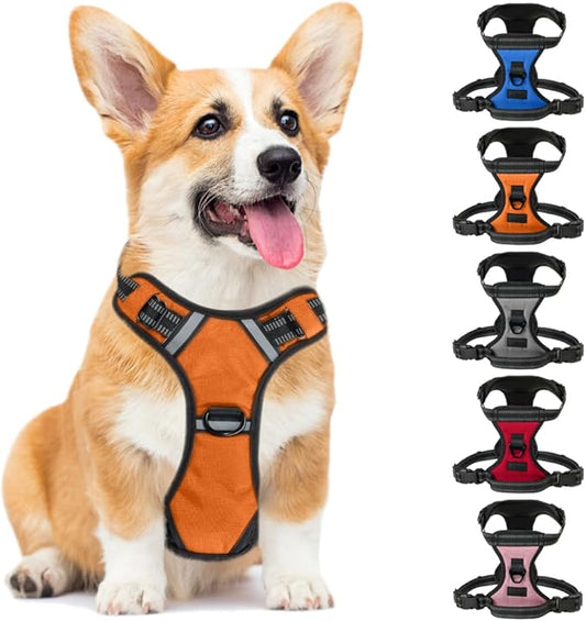 Gorilla Grip Comfortable Durable Dog Harness with Handle, Pet Leash Clips on Chest or Back for Walking, Padded Mesh Pets Vest, Adjustable Reflective Straps, Puppy Training, Orange