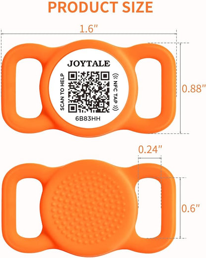 Joytale [ NO APP Required ] Silent Silicone QR Code Dog Tag, Slide On Dog Tags for 3/8-5/8 Inch Wide Collars or Vest, NFC Pet Online Profile, Scan QR to Send Location Alert Email, Orange, S