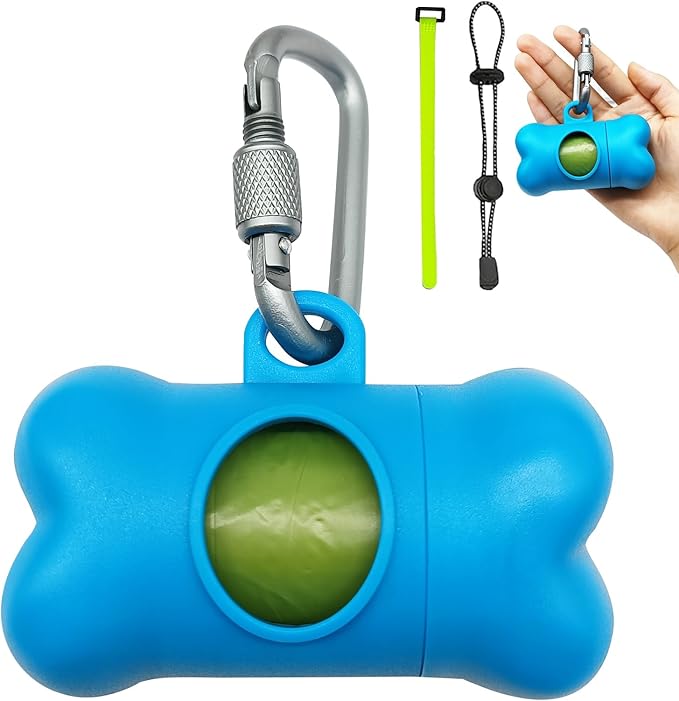 Bag Dispenser Dog Poop Bags Holder Dog Waste Bags Dispenser with Leak-Proof Green Poop Bags for Leash On The Go for Walking Dogs Outdoor(1 Holder 15 Bags,Royal Blue)