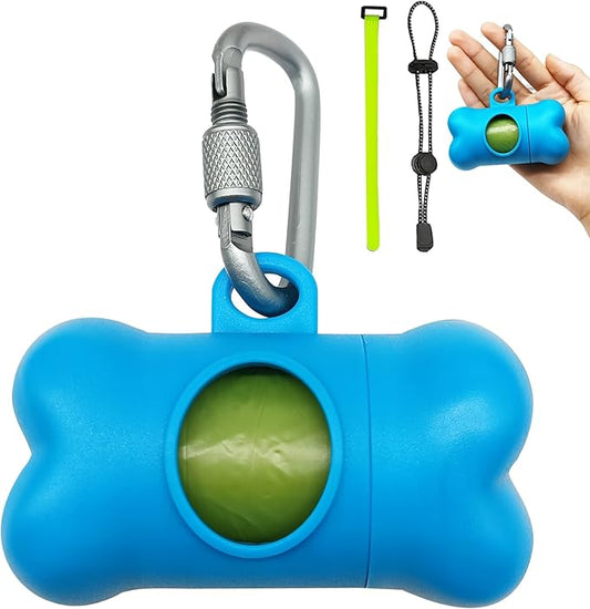 Bag Dispenser Dog Poop Bags Holder Dog Waste Bags Dispenser with Leak-Proof Green Poop Bags for Leash On The Go for Walking Dogs Outdoor(1 Holder 15 Bags,Royal Blue)
