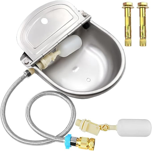 Automatic Animal Drinking Water Bowl 304 Stainless Steel Waterer with Float Valve Farm Dog Dispenser Kit Livestock Water Trough Dispenser for Dog Horse Pig Cow, Goat Waterer