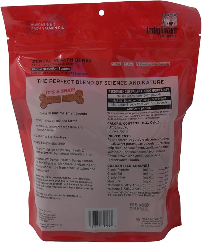 Indigenous Grain Free Dental Health Bones 2 Flavor Variety Bundle: (1) Smoked Bacon Flavor, and (1) Carrot & Pumpkin Flavor, 17 Oz. Ea.