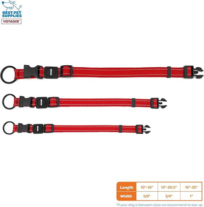 Best Pet Supplies Reflective Dog Collar with Adjustable Length, Heavy-Duty Buckle, and Strong Leash D-Ring, Training, Walking, Jogging Accessory for Small, Medium, and Large Breeds - Red, M