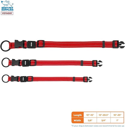 Best Pet Supplies Reflective Dog Collar with Adjustable Length, Heavy-Duty Buckle, and Strong Leash D-Ring, Training, Walking, Jogging Accessory for Small, Medium, and Large Breeds - Red, L