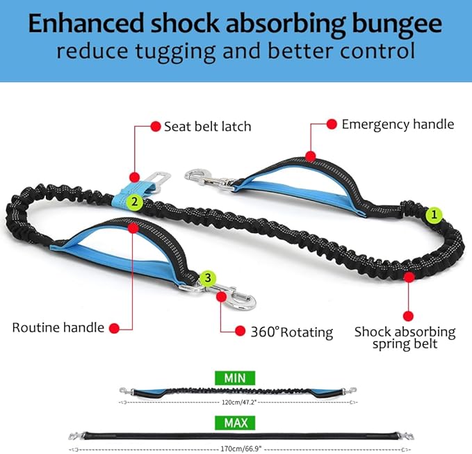 Hands Free Dog Leash Waist Leash for Dog Walking Bungee Leash Dog Running Belt for Medium & Large Dogs, 20-70 lbs Fanny Pack for Walker Hiking Jogging…