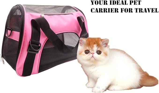 Cat Carrier,Soft-Sided Pet Travel Carrier for Cats,Dogs Puppy Comfort Portable Foldable Pet Bag Airline Approved (LightPink)