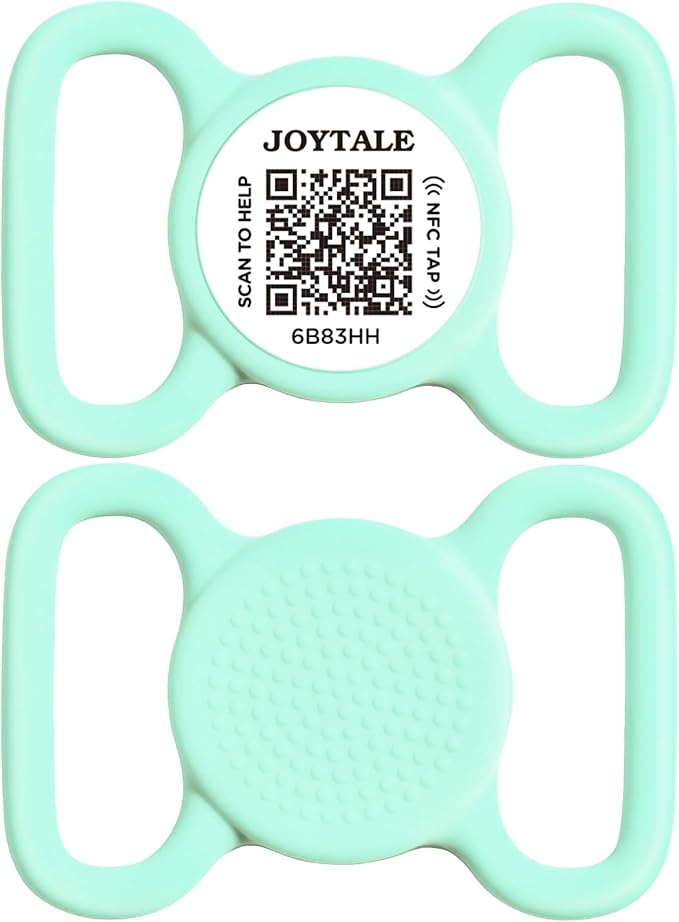 Joytale [ NO APP Required ] Silent Silicone QR Code Dog Tag, Slide On Dog Tags for 1.2-1.6Inch Wide Collars or Vest, NFC Pet Online Profile, Scan QR to Send Location Alert Email, Teal, L