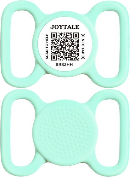 Joytale [ NO APP Required ] Silent Silicone QR Code Dog Tag, Slide On Dog Tags for 1.2-1.6Inch Wide Collars or Vest, NFC Pet Online Profile, Scan QR to Send Location Alert Email, Teal, L