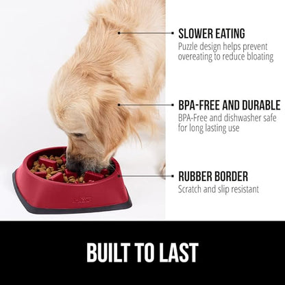 Gorilla Grip Slow Feeder Dog and Cat Bowls, Interactive Puzzle Toy for Dogs and Cats Food Training, Keeps Pets Busy and Prevents Puppy Overeating, Large, Small Breeds, 100% BPA Free, 2 Cup Red