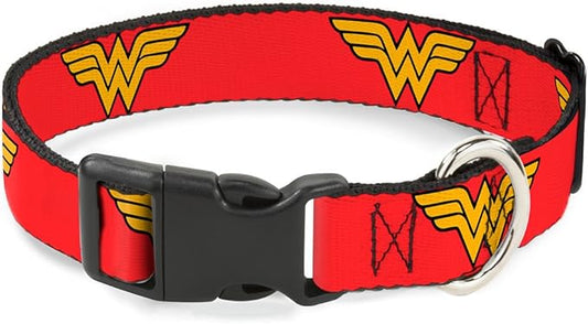 Buckle-Down Plastic Clip Collar - Wonder Woman Logo Red - 1/2" Wide - Fits 8-12" Neck - Medium