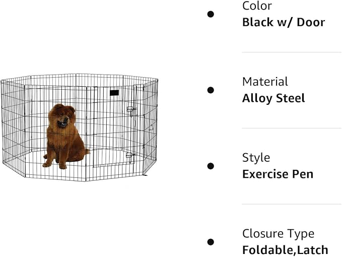 MidWest Homes for Pets Foldable Metal Dog Exercise Pen / Pet Playpen. Black w/ door, 24'W x 36'H