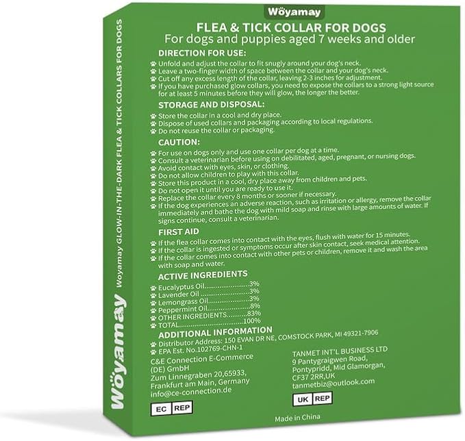 4 Pack Flea Collar for Dogs, Natural Flea and Tick Collar for Dogs, 8-Month Flea and Tick Prevention for Dogs, Dog Flea & Tick Control, Water Resistant Dog Flea Collar for Dogs, Black