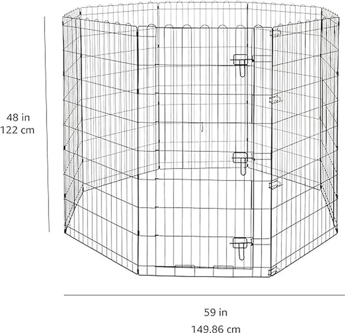 Amazon Basics Foldable Octagonal Metal Exercise Pet Play Pen for Dogs, Fence Pen, Single Door, Black, 60 x 60 x 48 Inches