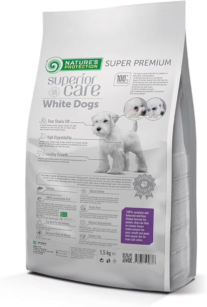 Nature's Protection Superior Care White Dogs Grain-Free Dry Dog Food for Junior Light Coated Dogs, Salmon, 3.3 lbs.