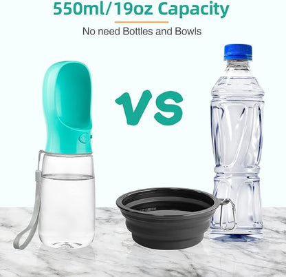 Dog Water Bottle Portable, Leak Proof & Lightweigh Water Bottles for Dogs, Dog Travel Water Bottle with Dog Bowl, Dog Travel Accessories & Dog Walking Accessories,(19oz, Blue)