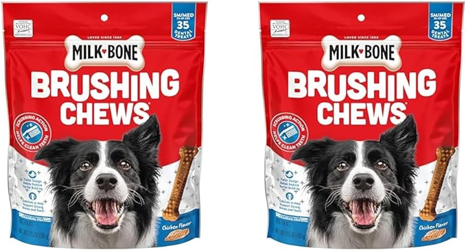 Milk-Bone Original Brushing Chews, 35 Small/Medium Daily Dental Dog Treats Scrubbing Action Helps Clean Teeth (Pack of 2)
