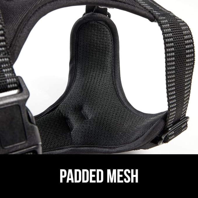 Gorilla Grip Comfortable Durable Dog Harness with Handle, Pet Leash Clips on Chest or Back for Walking, Padded Mesh Pets Vest, Adjustable Reflective Straps, Puppy Training, Black