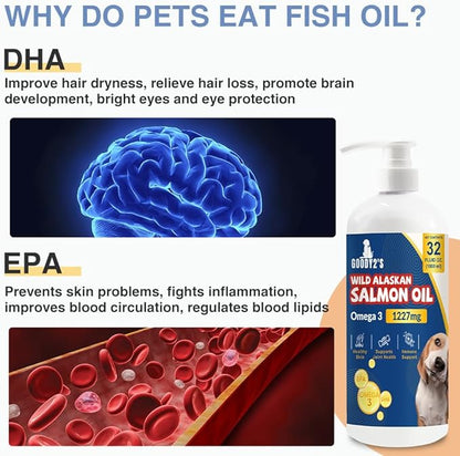 Goody2's Alaskan Salmon Oil for Dogs & Cats - Omega 3 Fish Oil for Healthy Skin & Coat, Joint & Bone Support, Allergy Relief, & Inflammation Defense - 32oz All-Natural Liquid Supplement