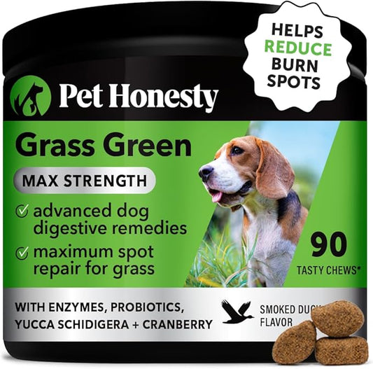 Pet Honesty Grass Green Max Strength Burn Spot Chews for Dogs - Premium Formula - Dog Pee Lawn Spot Saver Supplement Caused by Dog Urine, Dog Antioxidant with Probiotics + DL-Methionine (Duck 90 ct)